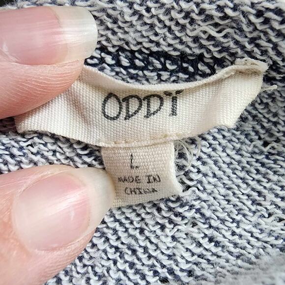 Oddi Distressed Cold-Shoulder Scoop Neck Blue Lace Sweater | Women's Large - Picture 9 of 11